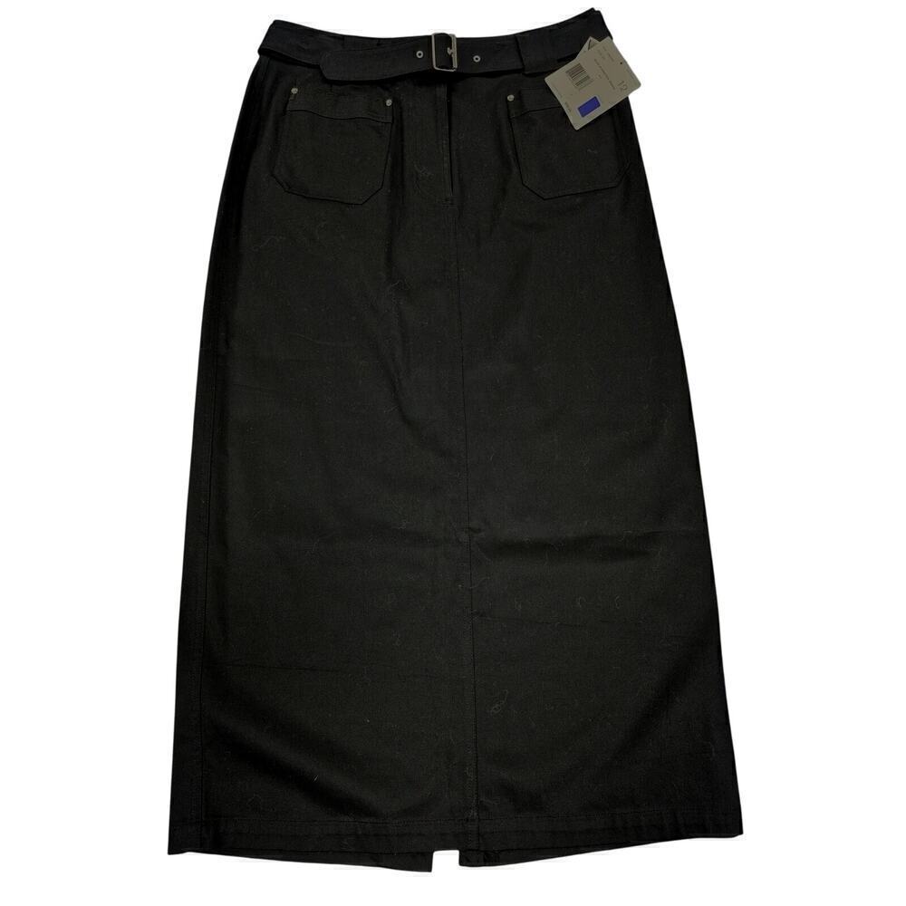 NWT 80s 90s VTG Liz Claiborne Sport Black Lycra belted Midi  Pencil Skirt Sz 12